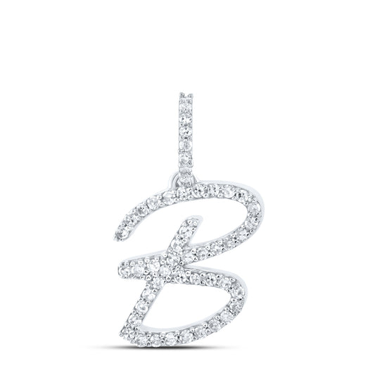 0.21 Ctw Natural Diamond Initial Letter B Pendant in 10k White Gold