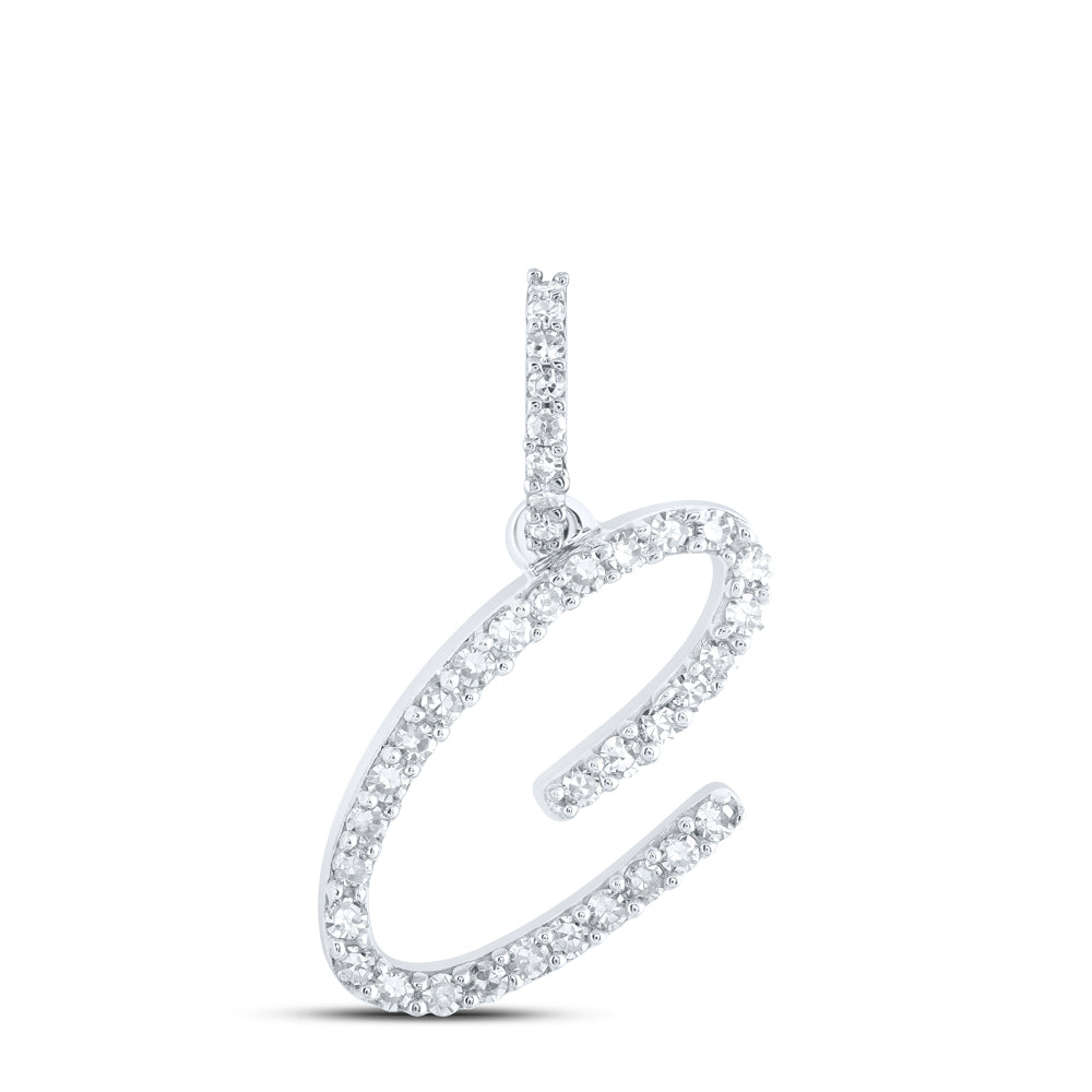 0.15 Ctw Natural Diamond Initial Letter C Pendant in 10k White Gold