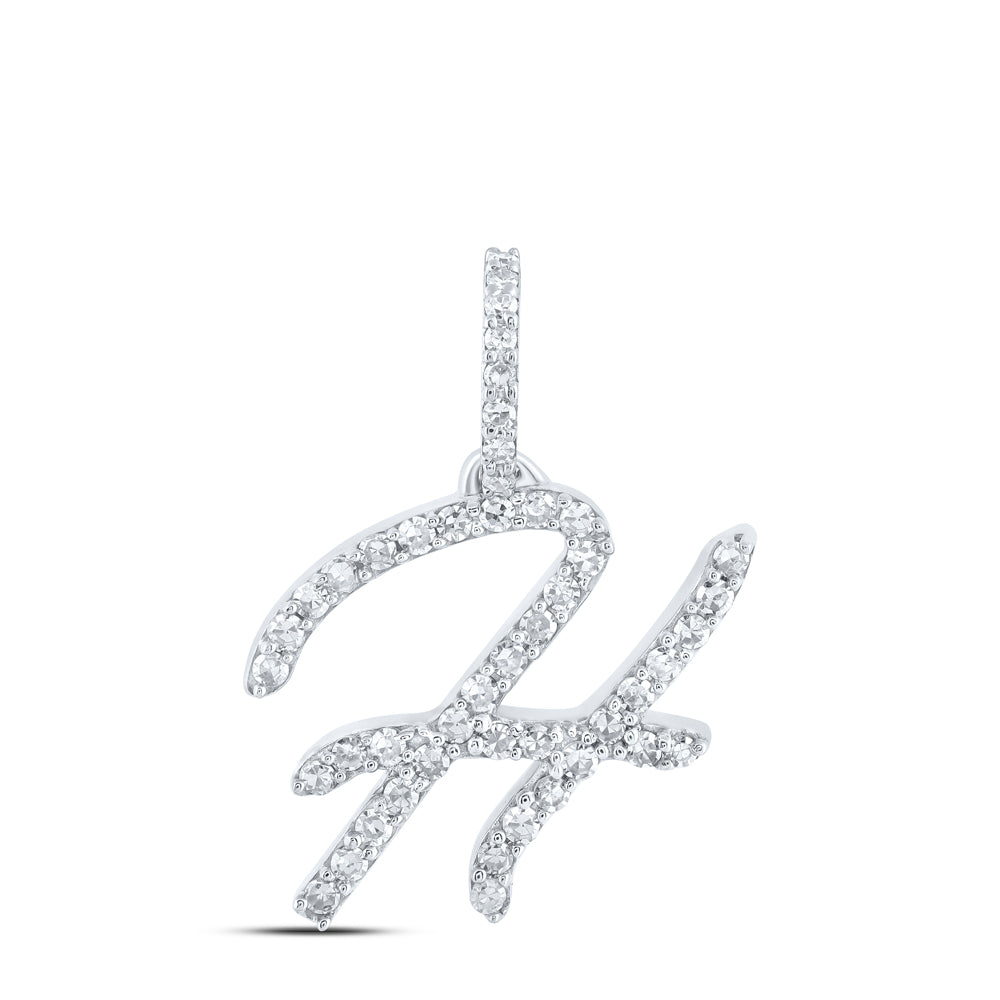 0.19 Ctw Natural Diamond Initial Letter H Pendant in 10k White Gold