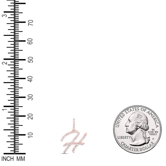 0.19 Ctw Natural Diamond Initial Letter H Pendant in 10k Rose Gold