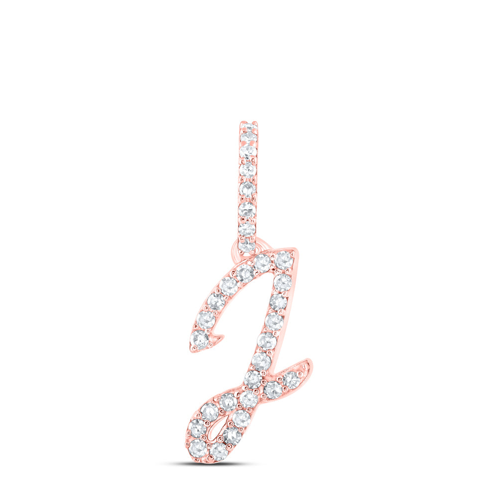 0.13 Ctw Natural Diamond Initial Letter J Pendant in 10k Rose Gold