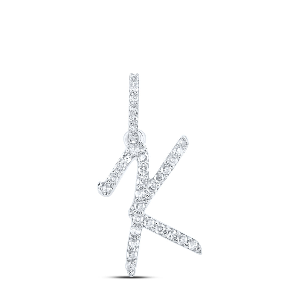 0.14 Ctw Natural Diamond Cursive Initial Letter K Pendant in 10k White Gold