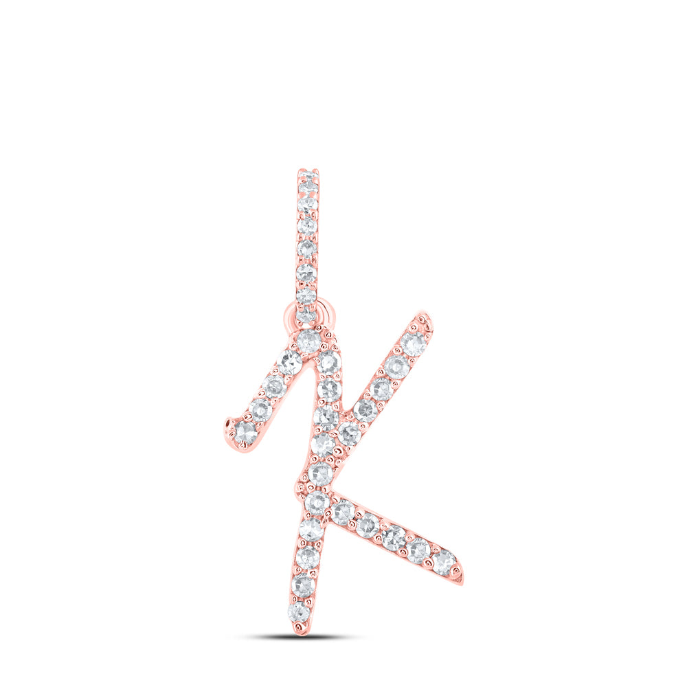 0.14 Ctw Natural Diamond Cursive Initial Letter K Pendant in 10k Rose Gold