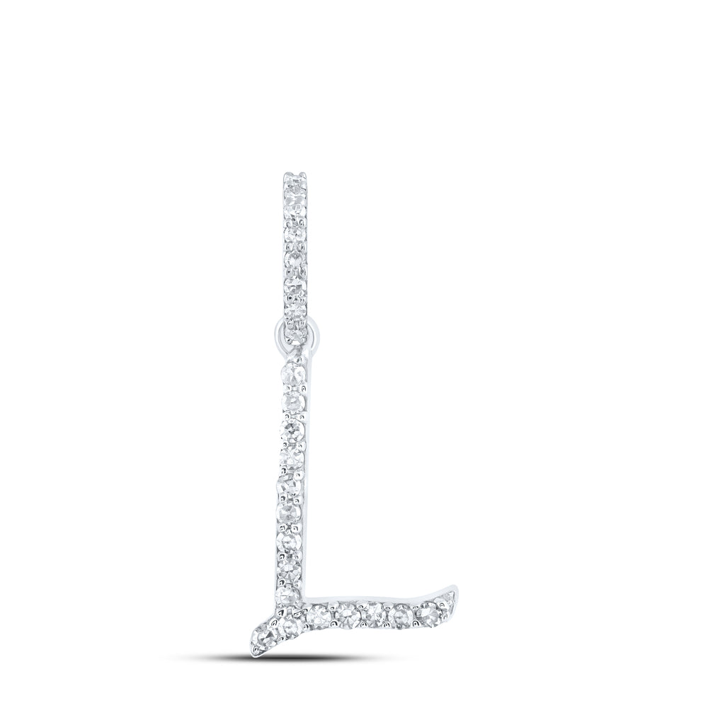 0.1 Ctw Natural Diamond Initial Letter L Pendant in 10k White Gold