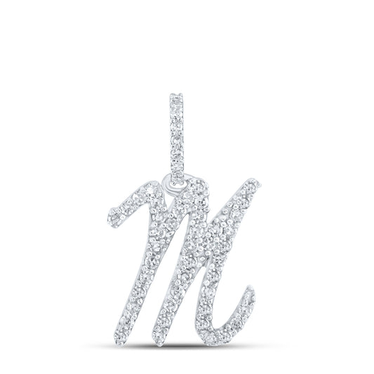 0.21 Ctw Natural Diamond Itallic Intial Letter M Pendant in 10k White Gold