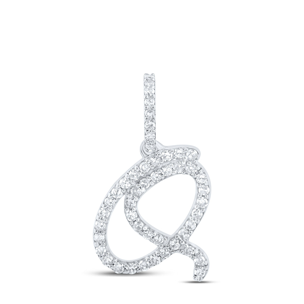 0.2 Ctw Natural Diamond Initial Letter Q Pendant in 10k White Gold