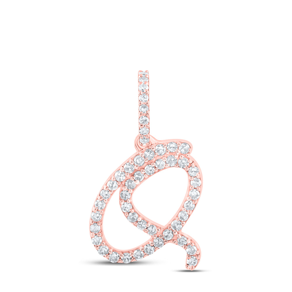 0.2 Ctw Natural Diamond Initial Letter Q Pendant in 10k Rose Gold