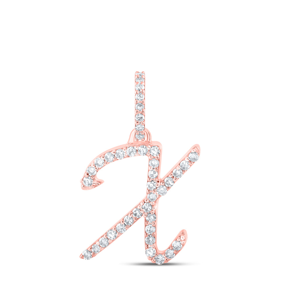 0.16 Ctw Natural Diamond Initial Letter X Pendant in 10k Rose Gold