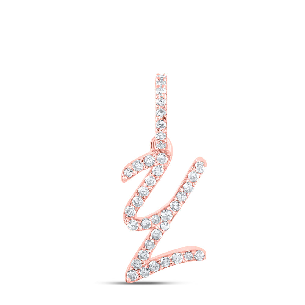 0.13 Ctw Natural Diamond Initial Letter Y Pendant in 10k Rose Gold