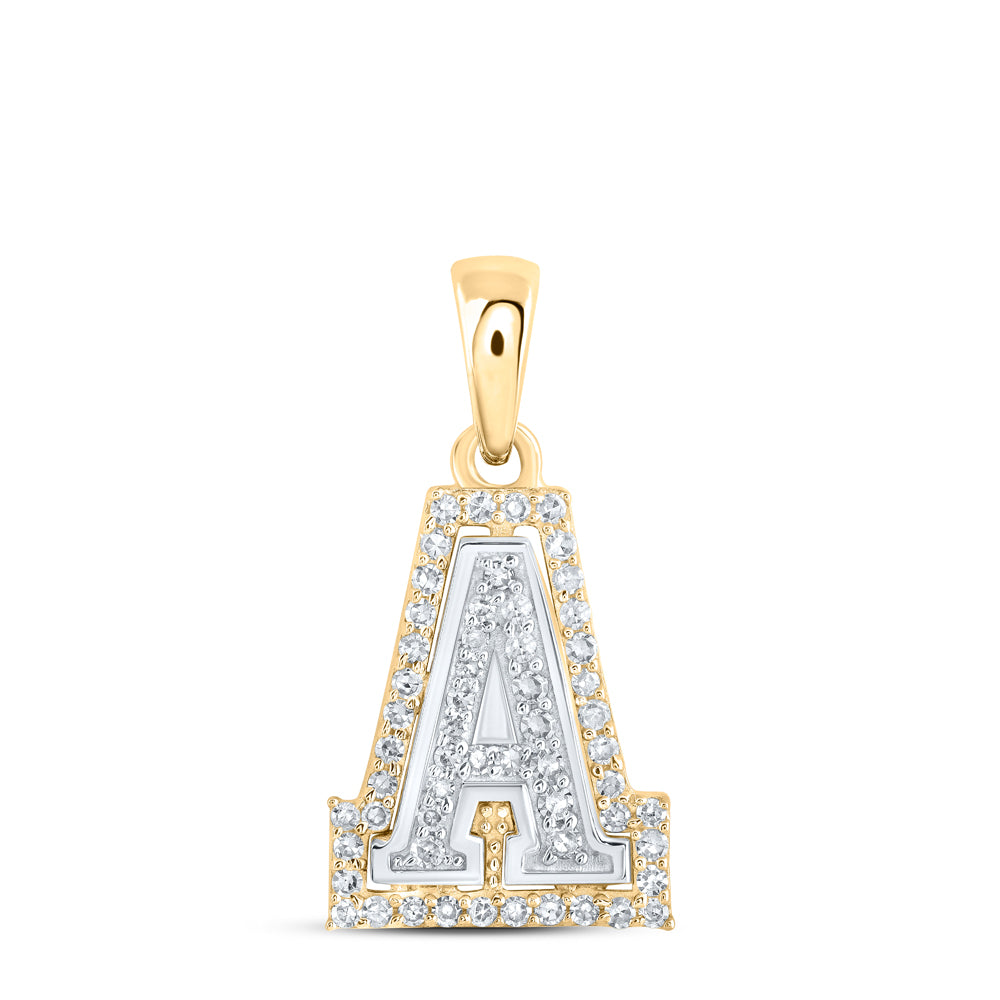 0.17 Ctw Natural Diamond Hiphop Block Initial Letter A Pendant in 10k Two-tone Gold