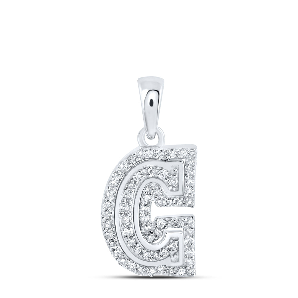0.2 Ctw Natural Diamond Hiphop Block Initial Letter C Pendant in 10k White Gold