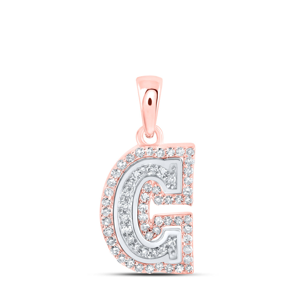 0.2 Ctw Natural Diamond Hiphop Block Initial Letter C Pendant in 10k Rose Gold