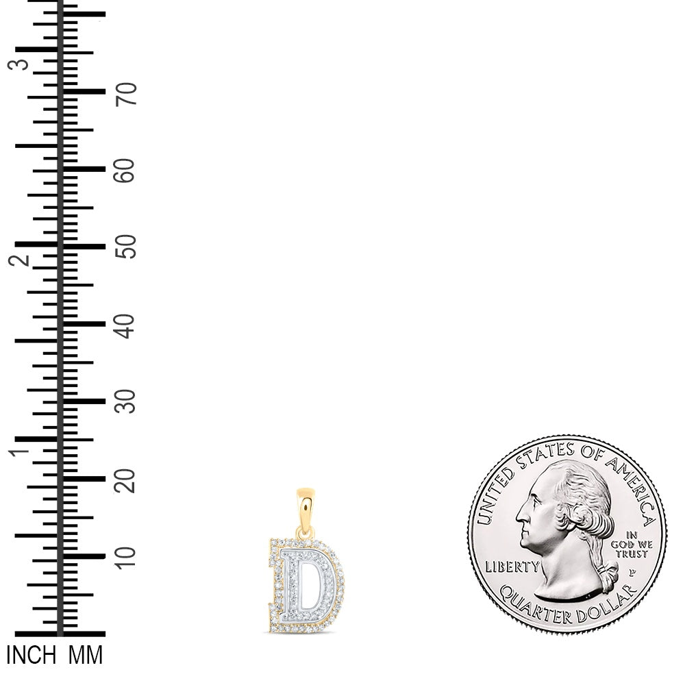 0.21 Ctw Natural Diamond Hiphop Block Initial Letter D Pendant in 10k Two-tone Gold