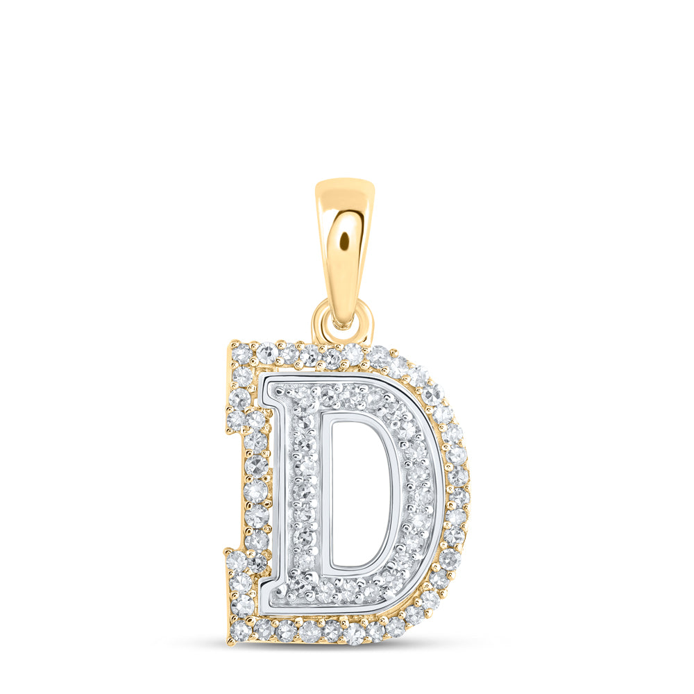 0.21 Ctw Natural Diamond Hiphop Block Initial Letter D Pendant in 10k Two-tone Gold