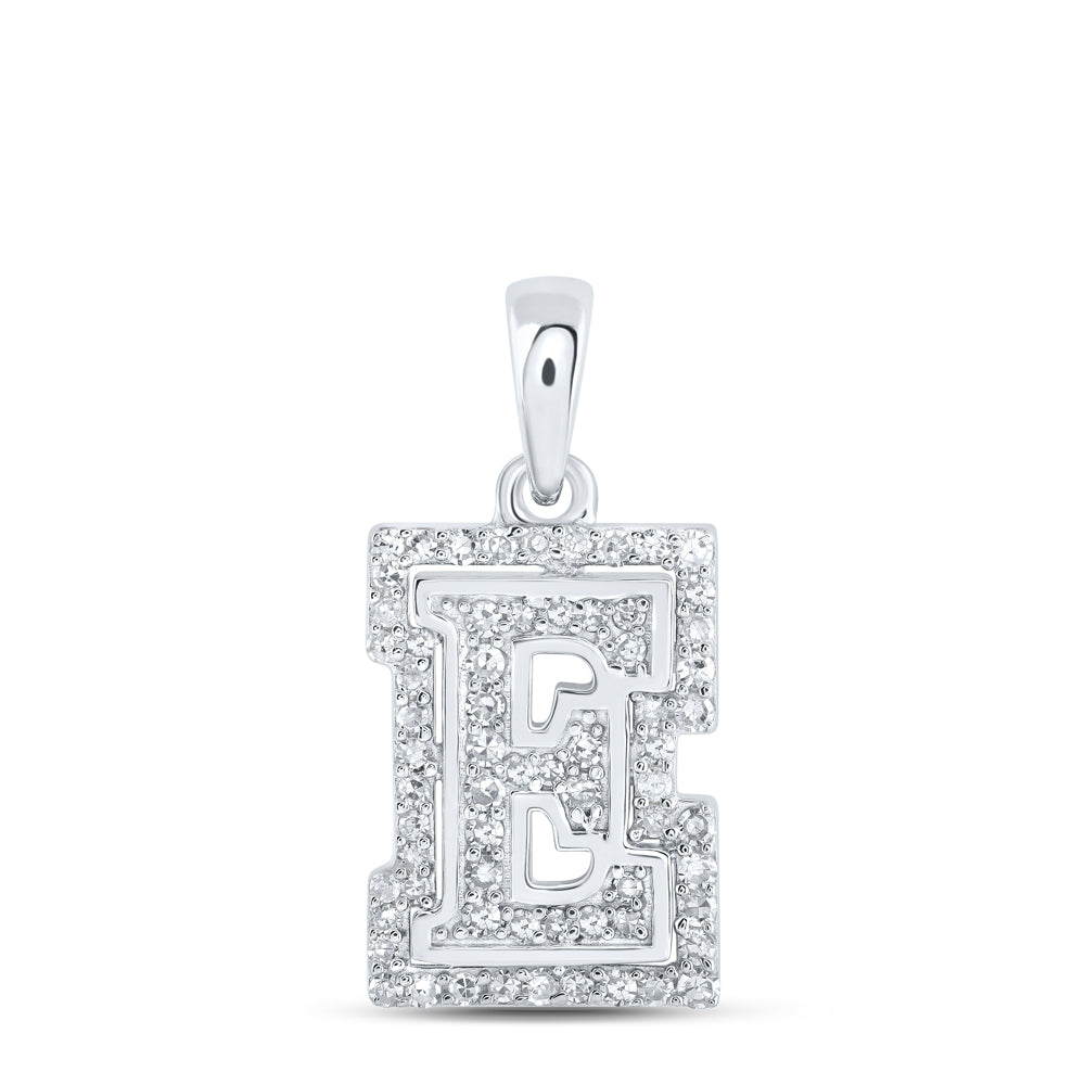 0.22 Ctw Natural Diamond Hiphop Block Initial Letter E Pendant in 10k White Gold