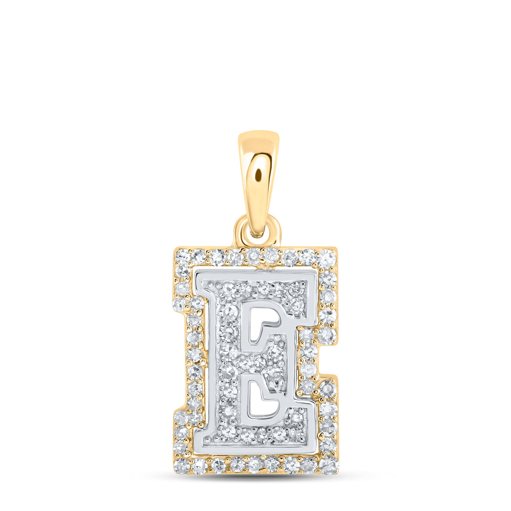 0.22 Ctw Natural Diamond Hiphop Block Initial Letter E Pendant in 10k Two-tone Gold