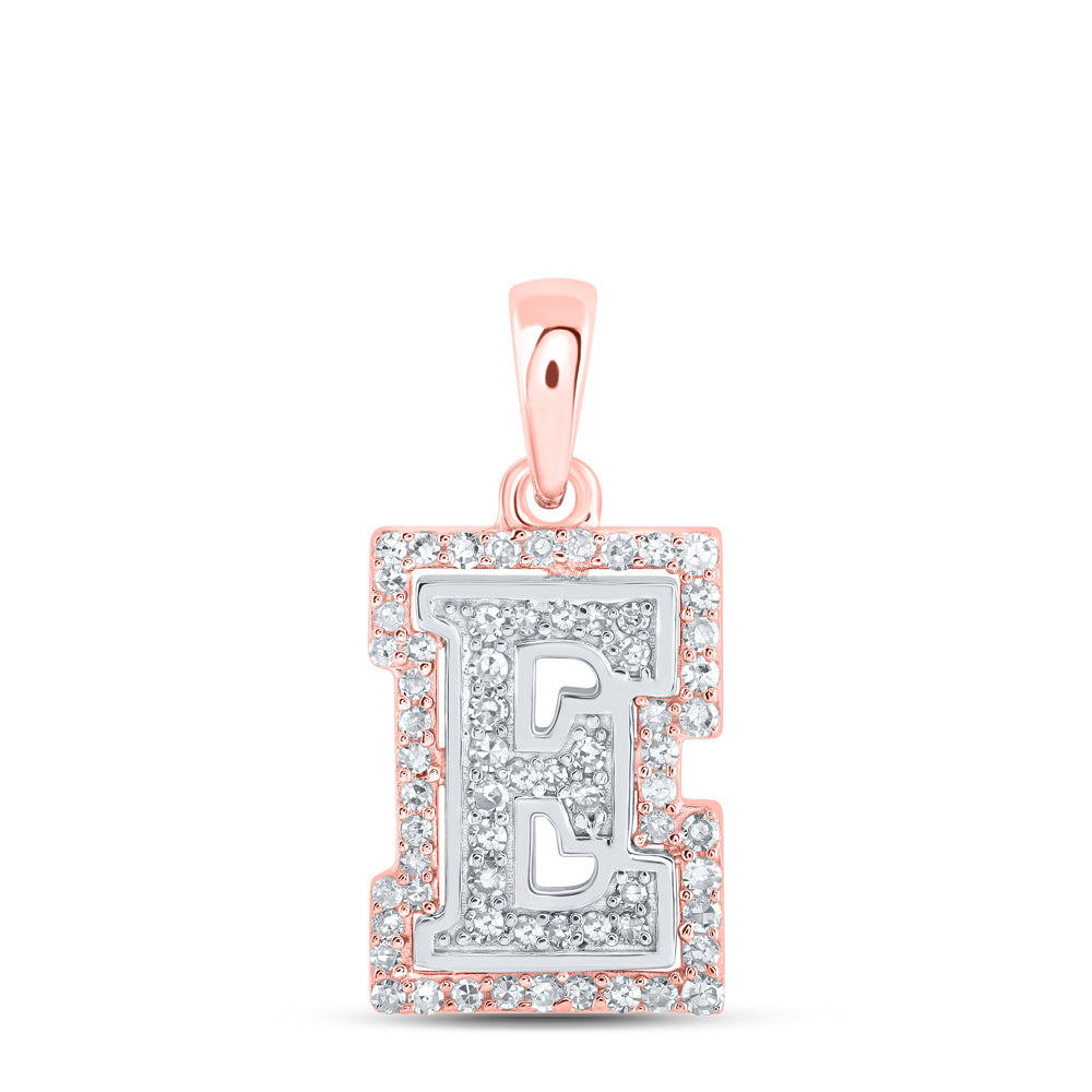 0.22 Ctw Natural Diamond Hiphop Block Initial Letter E Pendant in 10k Two-tone Gold