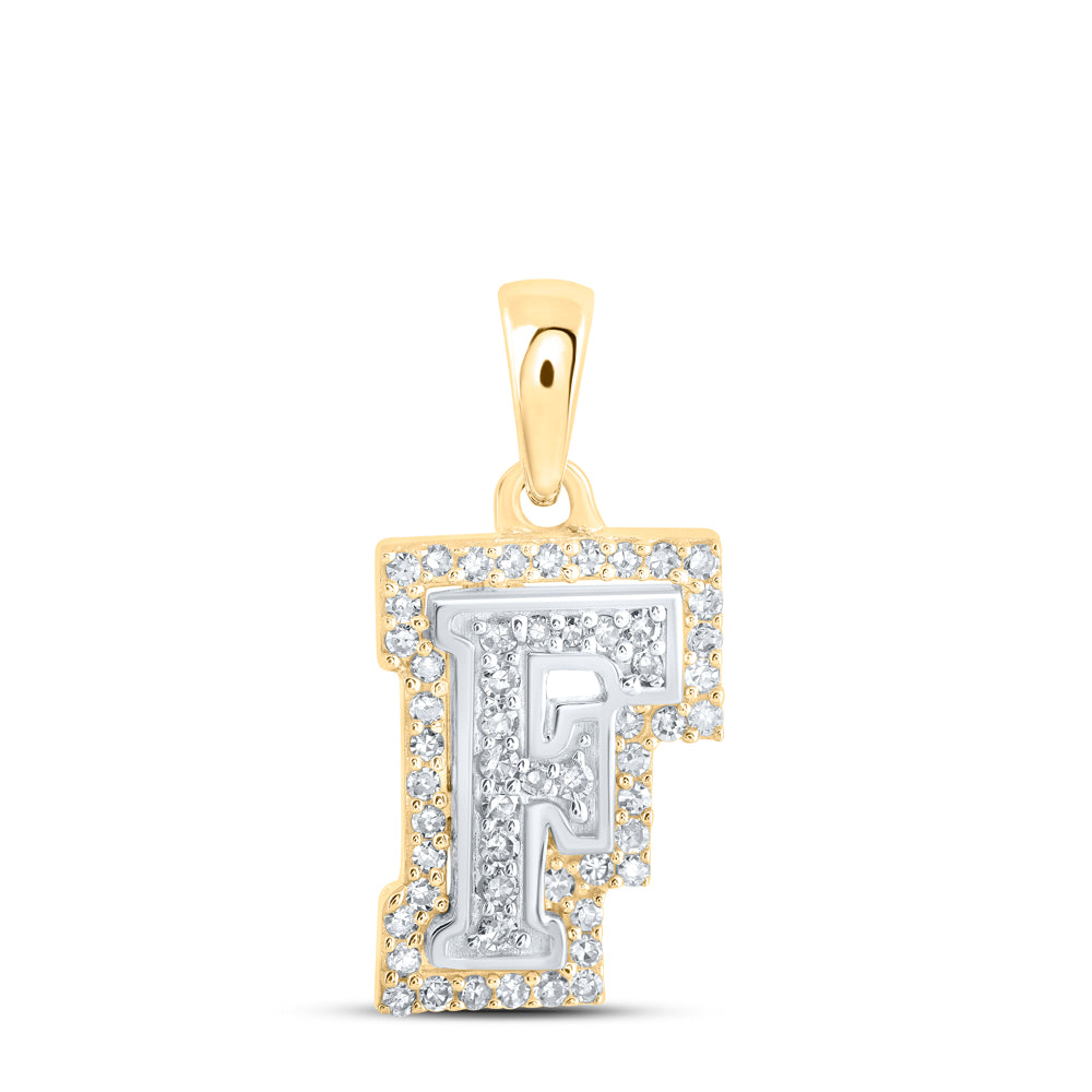 0.18 Ctw Natural Diamond Hiphop Block Initial Letter F Pendant in 10k Two-tone Gold