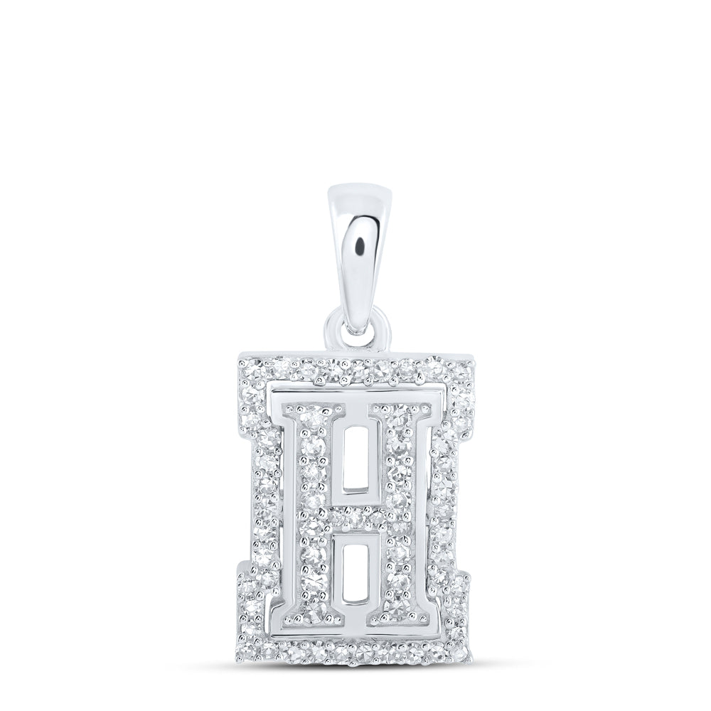 0.21 Ctw Natural Diamond Hiphop Block Initial Letter H Pendant in 10k White Gold