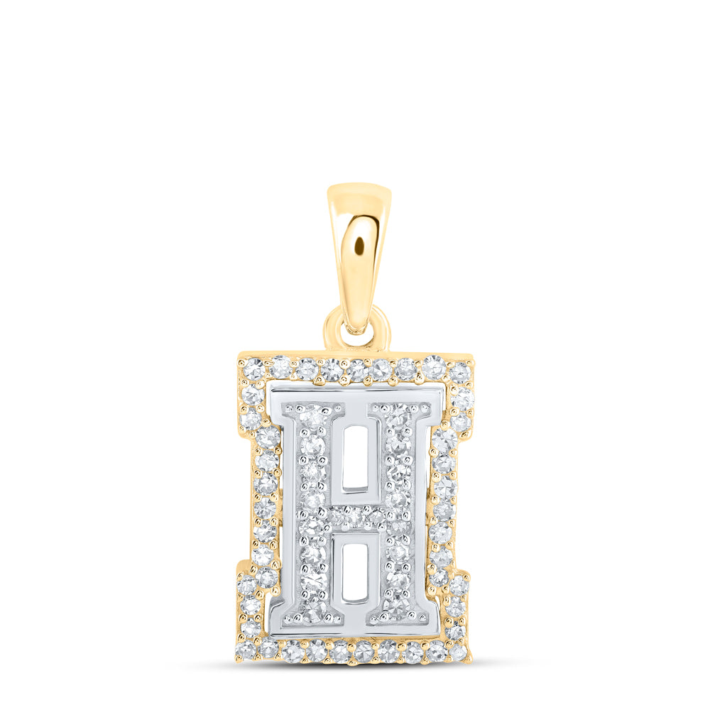 0.21 Ctw Natural Diamond Hiphop Block Initial Letter H Pendant in 10k Two-tone Gold