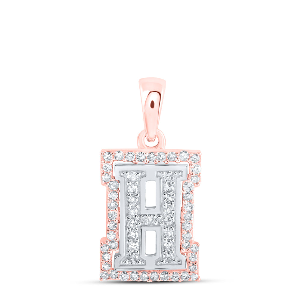 0.21 Ctw Natural Diamond Hiphop Block Initial Letter H Pendant in 10k Two-tone Gold
