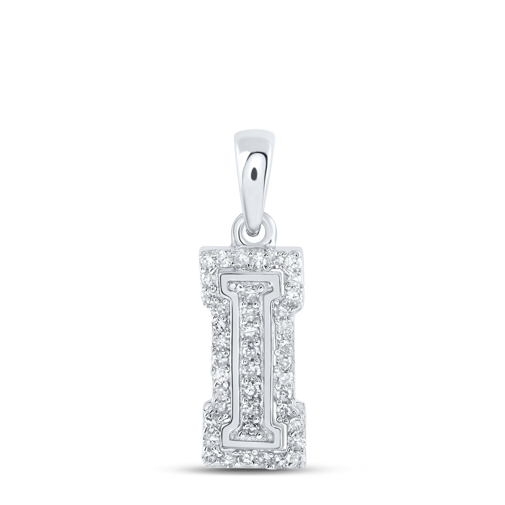 0.14 Ctw Natural Diamond Hiphop Block Initial Letter I Pendant in 10k White Gold