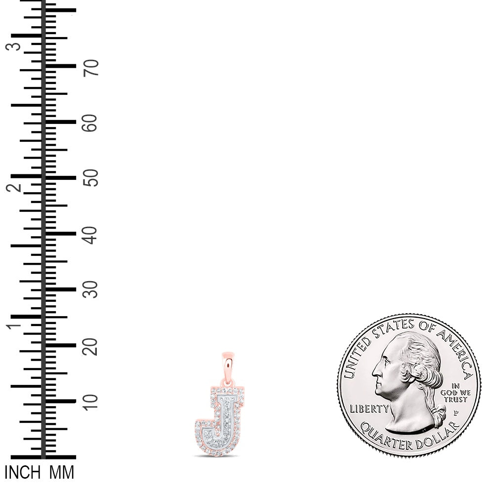 0.16 Ctw Natural Diamond Hiphop Block Initial Letter J Pendant in 10k Two-tone Gold