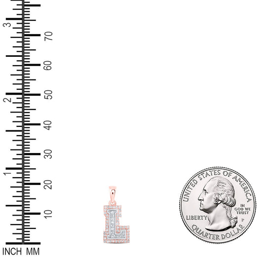 0.17 Ctw Natural Diamond Hiphop Block Initial Letter L Pendant in 10k Two-tone Gold