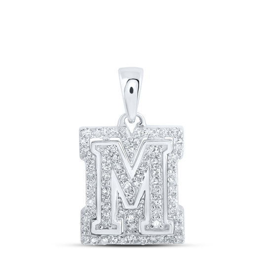 0.25 Ctw Natural Diamond Hiphop Block Initial Letter M Pendant in 10k White Gold