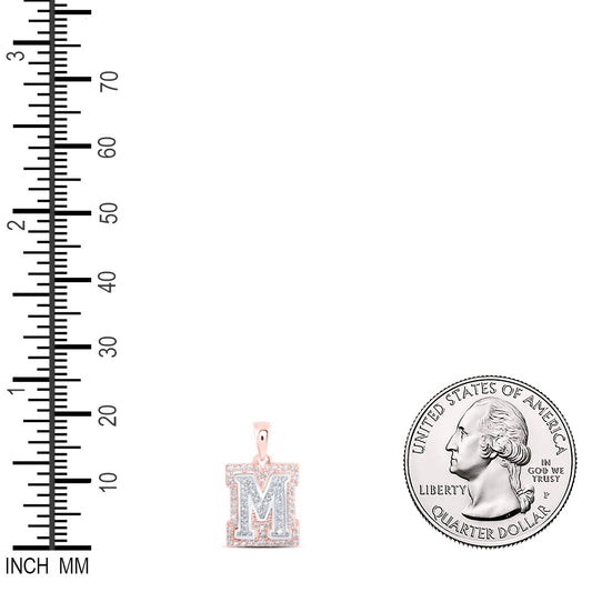 0.25 Ctw Natural Diamond Hiphop Block Initial Letter M Pendant in 10k Two-tone Gold