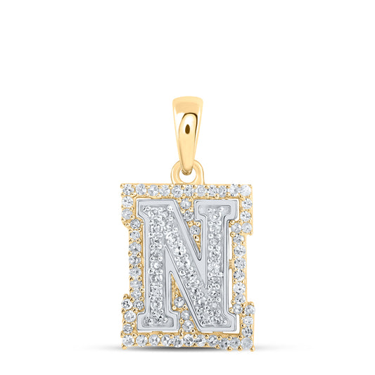 0.25 Ctw Natural Diamond Hiphop Block Initial Letter N Pendant in 10k Two-tone Gold