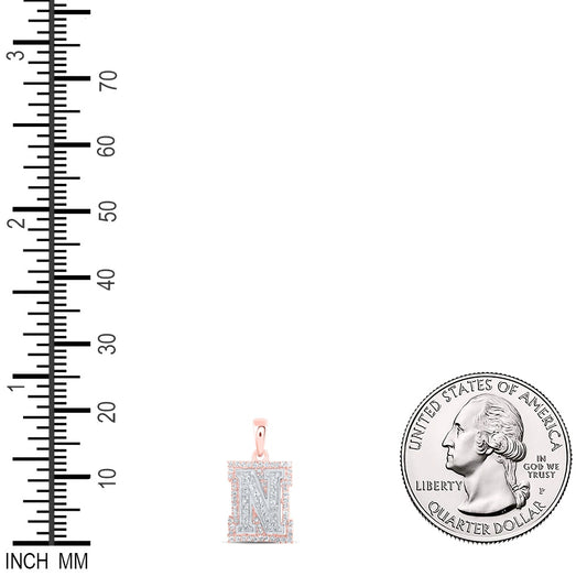 0.25 Ctw Natural Diamond Hiphop Block Initial Letter N Pendant in 10k Two-tone Gold