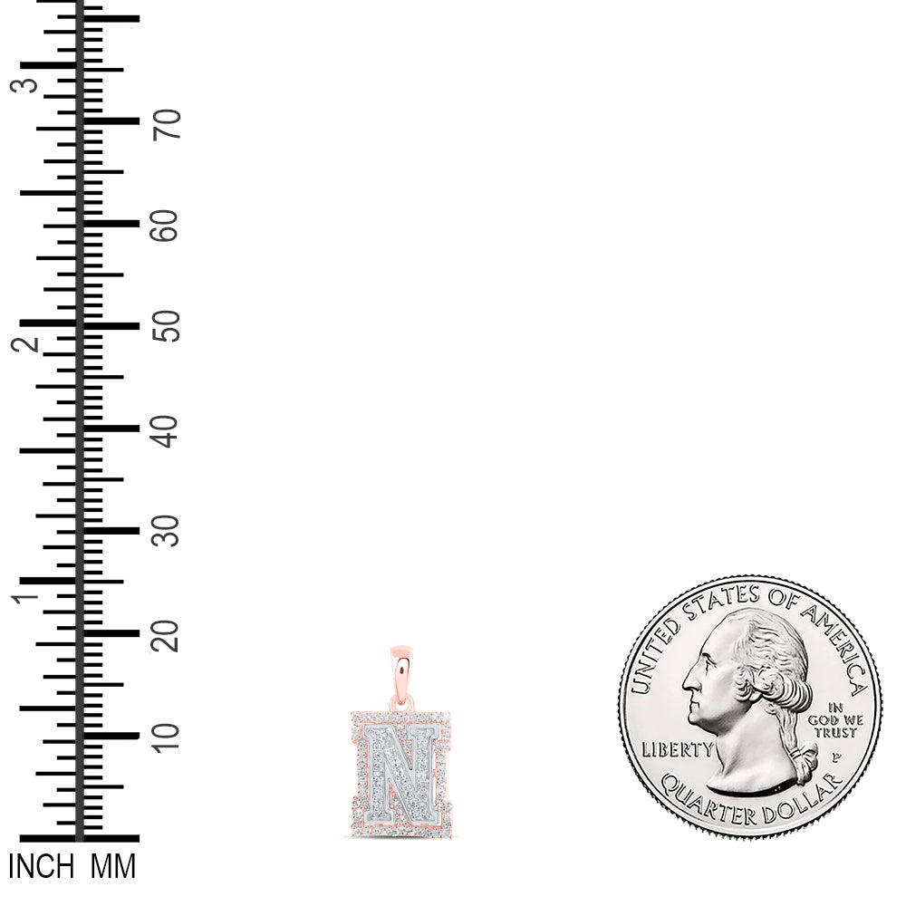 0.25 Ctw Natural Diamond Hiphop Block Initial Letter N Pendant in 10k Two-tone Gold