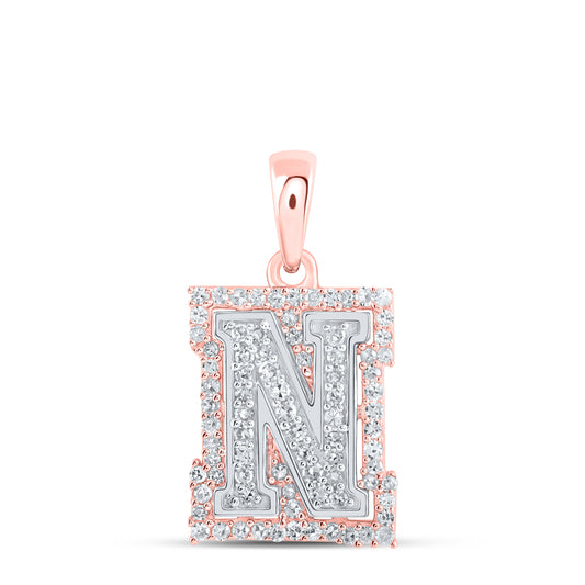 0.25 Ctw Natural Diamond Hiphop Block Initial Letter N Pendant in 10k Two-tone Gold