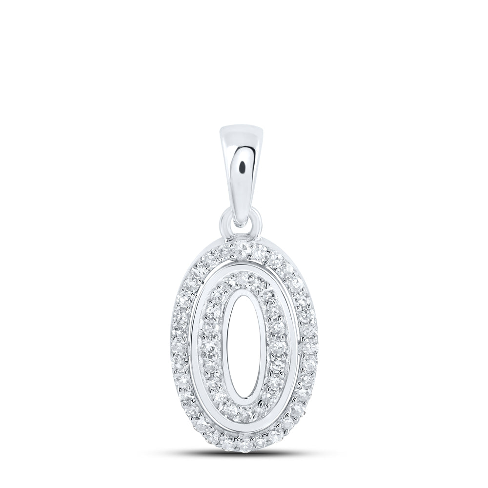 0.17 Ctw Natural Diamond Hiphop Block Initial Letter O Pendant in 10k White Gold