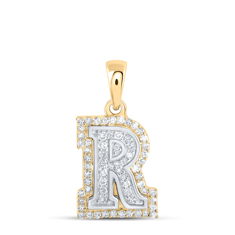 0.2 Ctw Natural Diamond Hiphop Block Initial Letter R Pendant in 10k Two-tone Gold