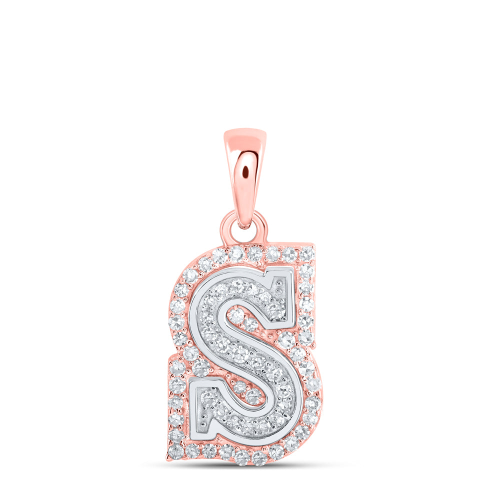 0.2 Ctw Natural Diamond Hiphop Block Initial Letter S Pendant in 10k Two-tone Gold