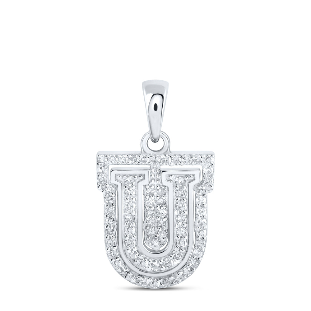 0.22 Ctw Natural Diamond Hiphop Block Initial Letter U Pendant in 10k White Gold