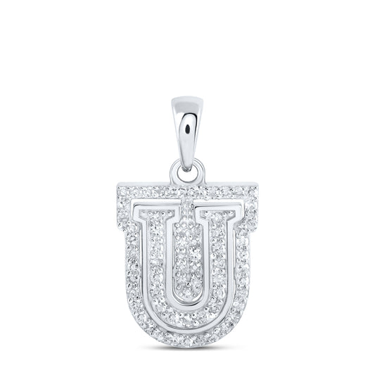 0.22 Ctw Natural Diamond Hiphop Block Initial Letter U Pendant in 10k White Gold