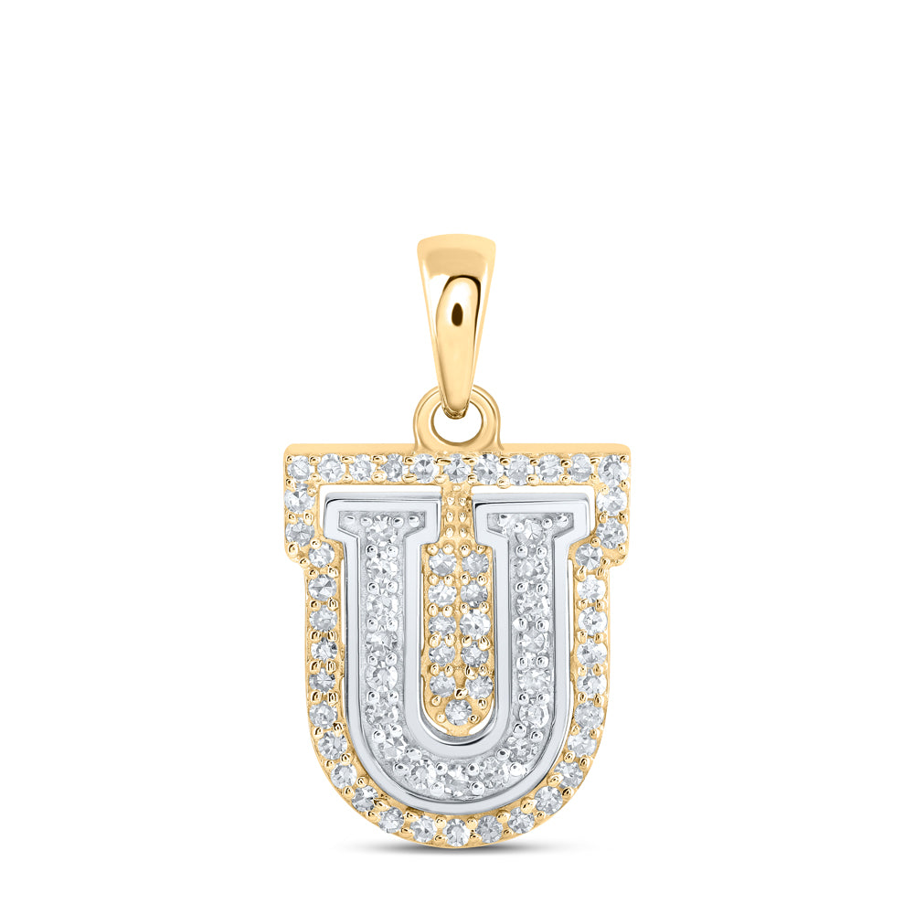 0.22 Ctw Natural Diamond Hiphop Block Initial Letter U Pendant in 10k Two-tone Gold