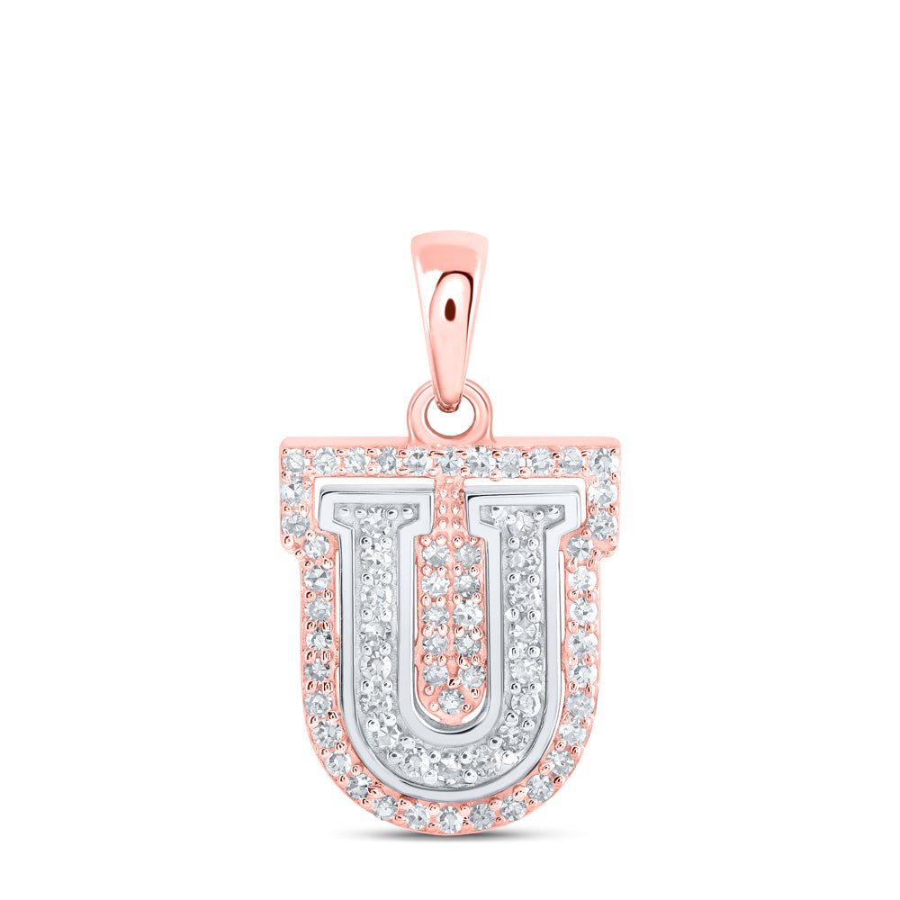 0.22 Ctw Natural Diamond Hiphop Block Initial Letter U Pendant in 10k Two-tone Gold