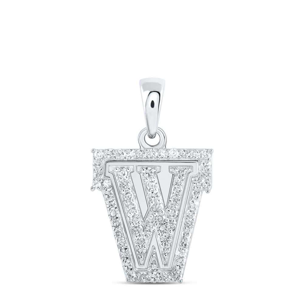 0.21 Ctw Natural Diamond Hiphop Block Initial Letter W Pendant in 10k White Gold