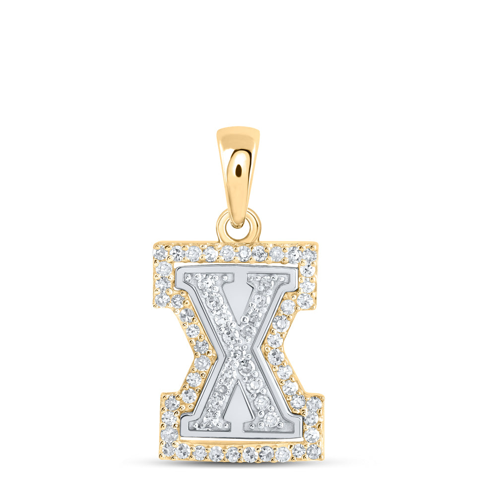 0.19 Ctw Natural Diamond Hiphop Block Initial Letter X Pendant in 10k Two-tone Gold