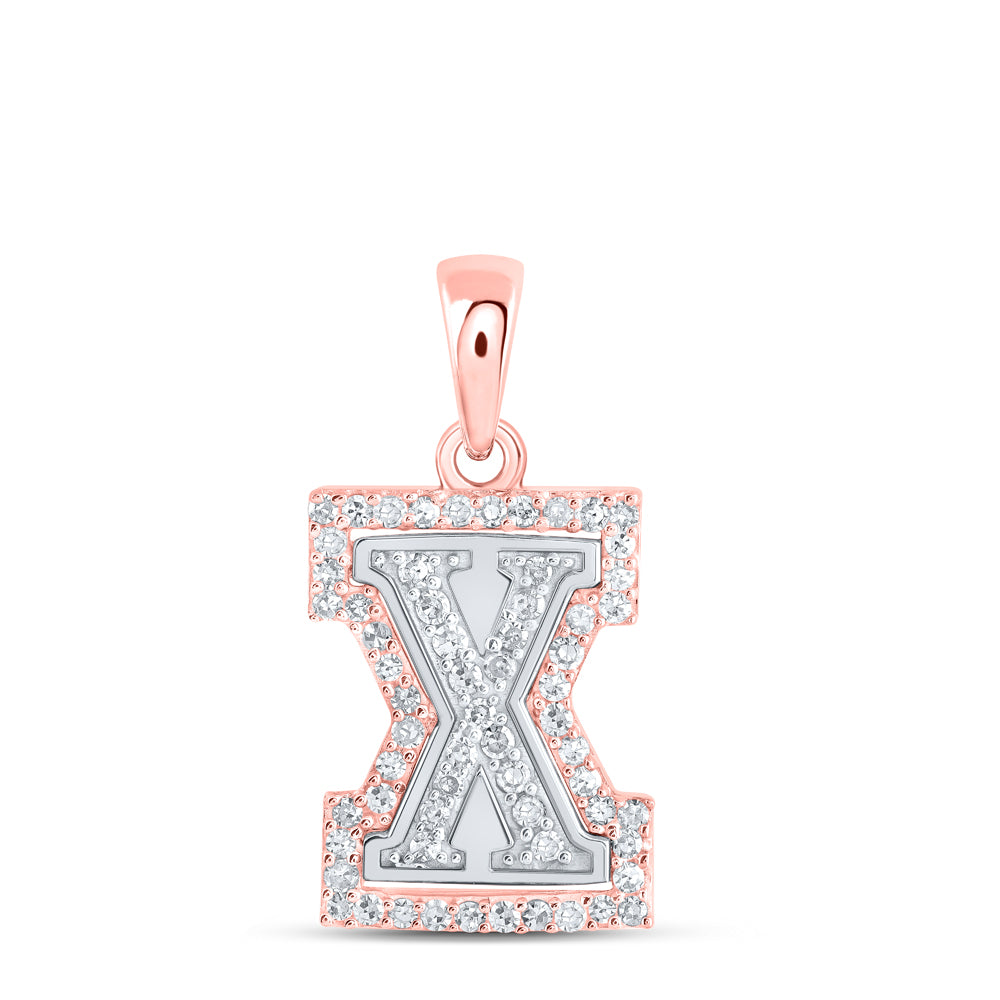 0.19 Ctw Natural Diamond Hiphop Block Initial Letter X Pendant in 10k Two-tone Gold