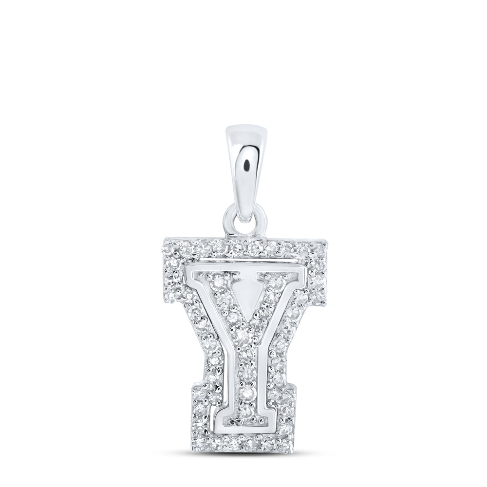 0.17 Ctw Natural Diamond Hiphop Block Initial Letter Y Pendant in 10k White Gold
