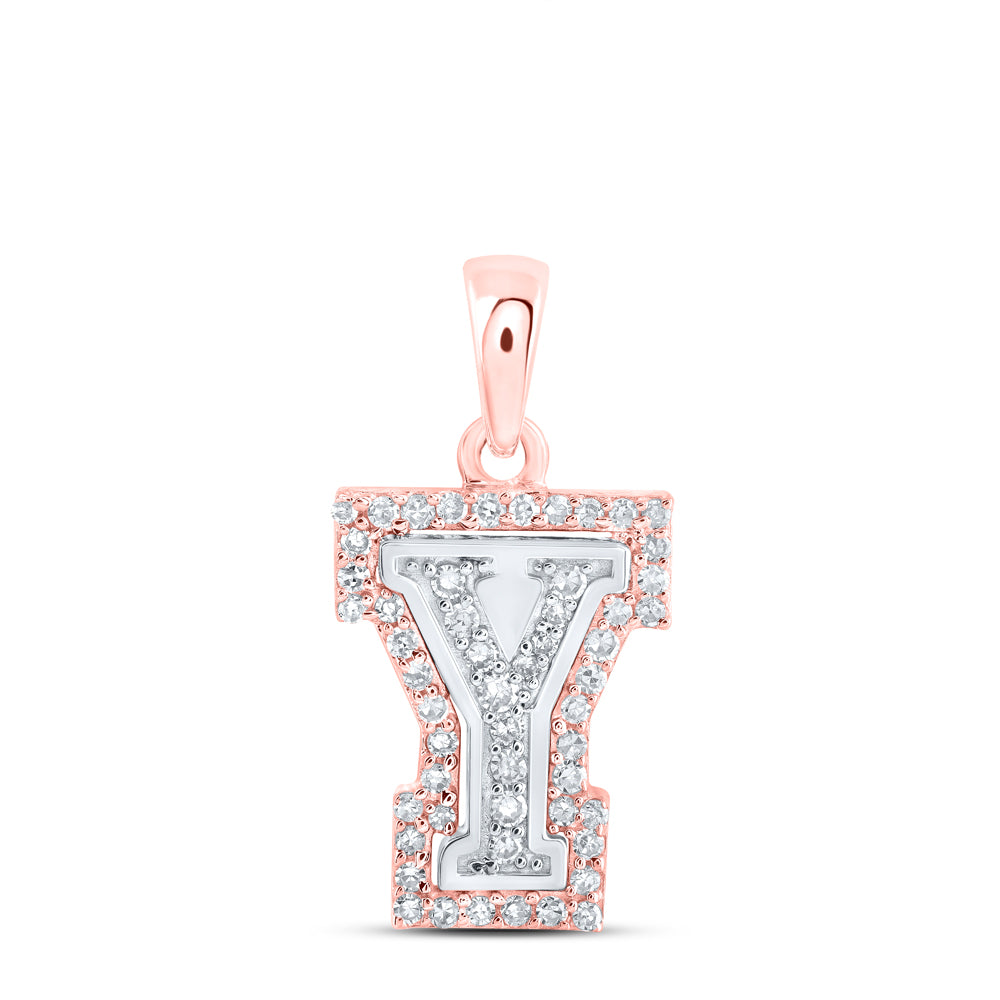 0.17 Ctw Natural Diamond Hiphop Block Initial Letter Y Pendant in 10k Two-tone Gold