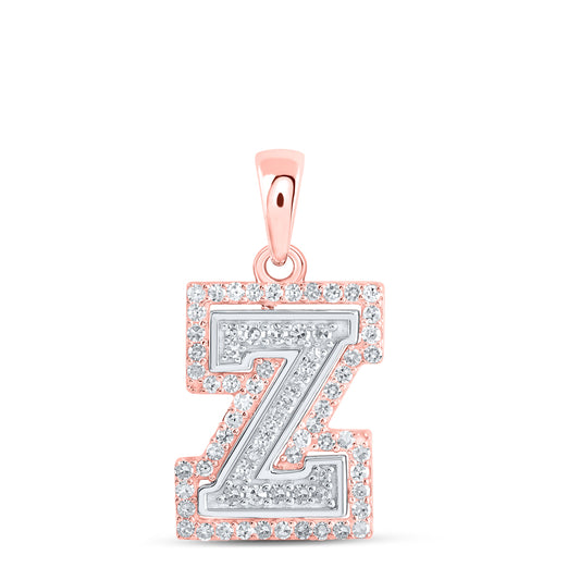 0.23 Ctw Natural Diamond Hiphop Block Initial Letter Z Pendant in 10k Two-tone Gold