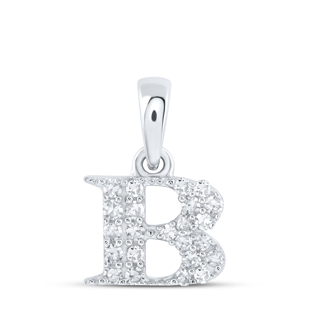 0.1 Ctw Natural Diamond Tiny Block Initial Letter B Pendant in 10k White Gold