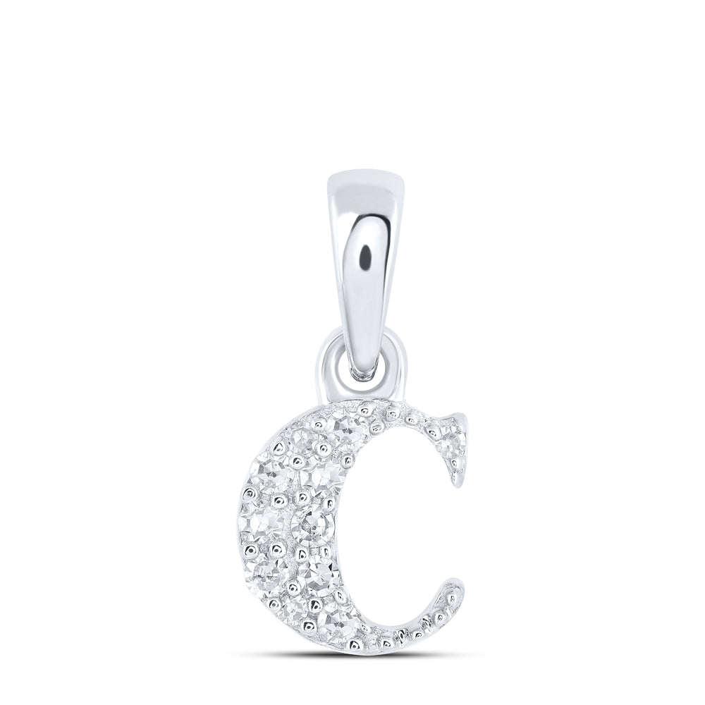 0.06 Ctw Natural Diamond Tiny Block Initial Letter C Pendant in 10k White Gold