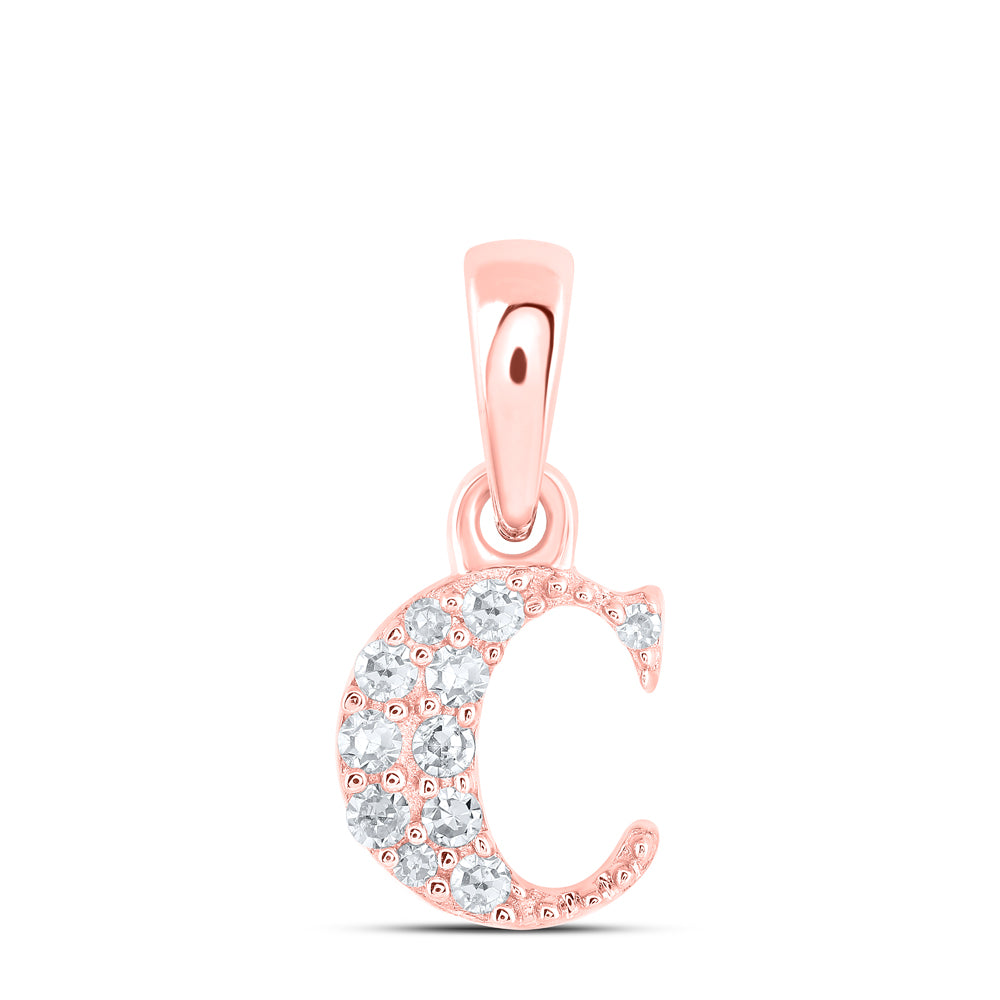 0.06 Ctw Natural Diamond Tiny Block Initial Letter C Pendant in 10k Rose Gold